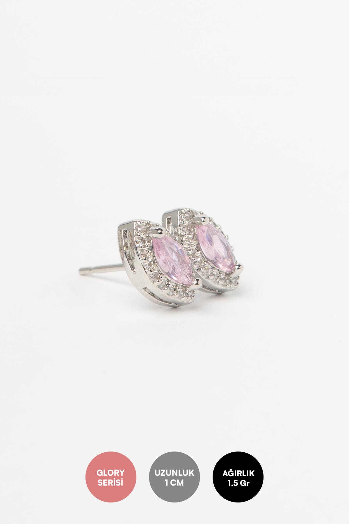 Silver Zirkon Taş Kaplı Çiftli Damla Tasarım Pembe Kristal Taş Detay Glory Küpe AKE9284