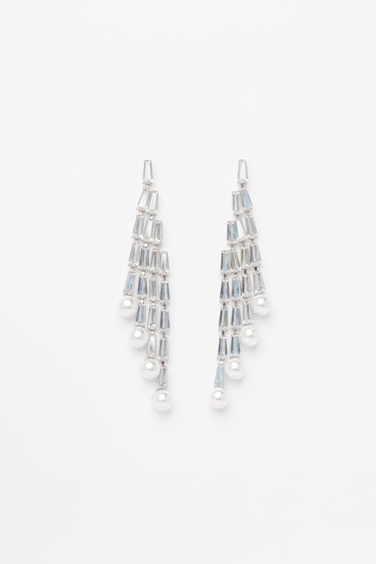 Büyük Kristal Taşlı İnci Sallantılı Shiny Küpe AKE9513