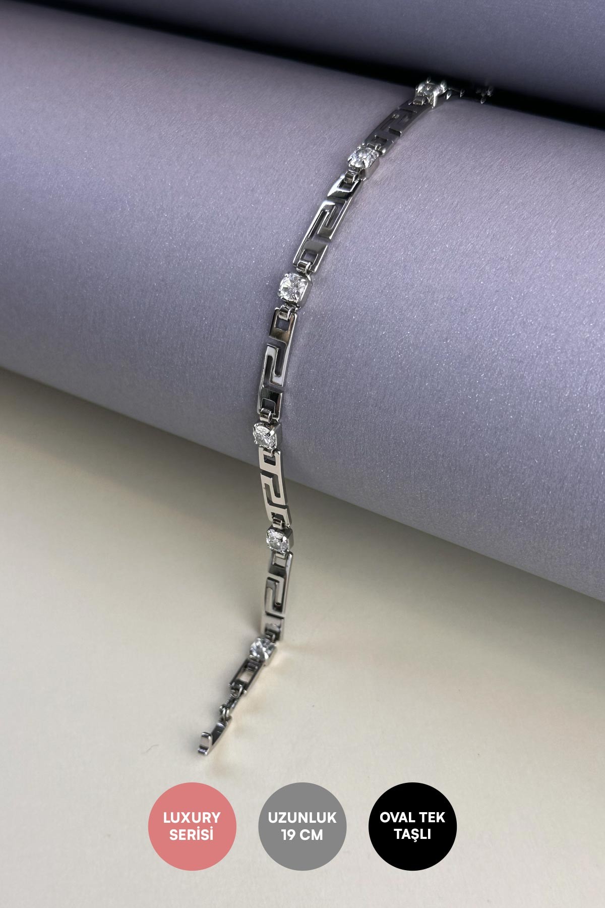 Silver Basic Aşk Yolu Tasarım Zincir Tektaş Detay Luxury Bileklik ABL7204