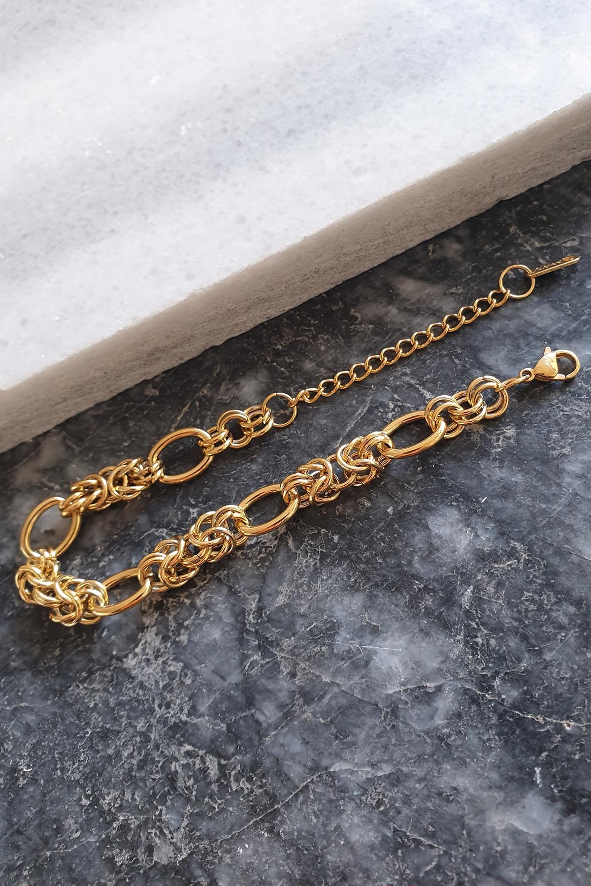 Gold Düğüm Halka Zincir Çelik Bileklik ABL1069