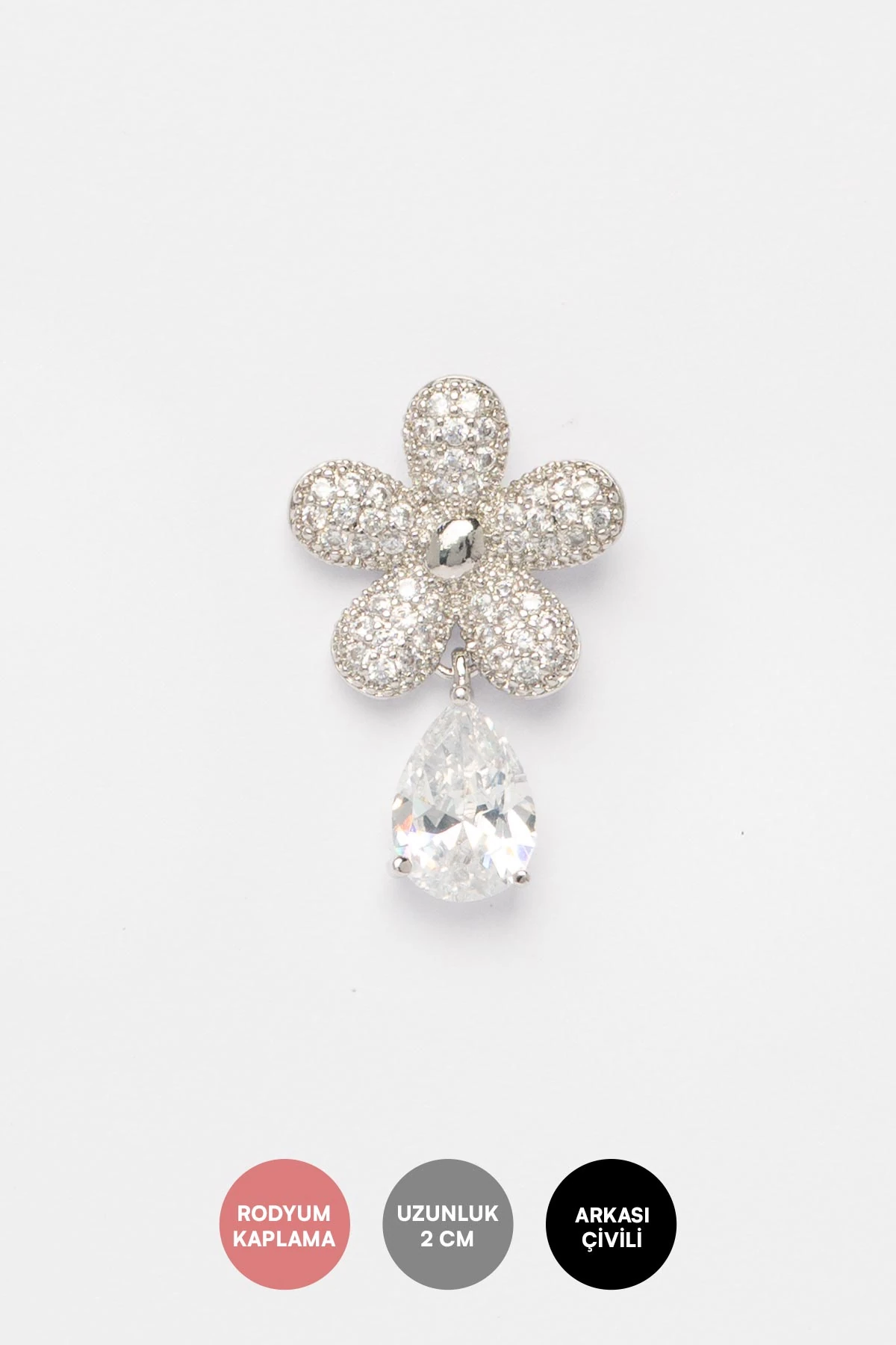 Silver Zirkon Kaplı Ve Büyük Damla Taş Sallantılı Çiçek Tasarım Glory Küpe AKE9494