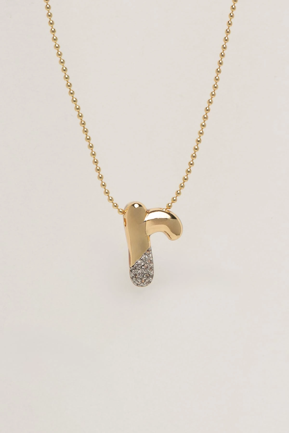 Gold Minimal Topçuk Zincir Zirkon Detay R Harf 45cm Luxury Kolye AKL4443