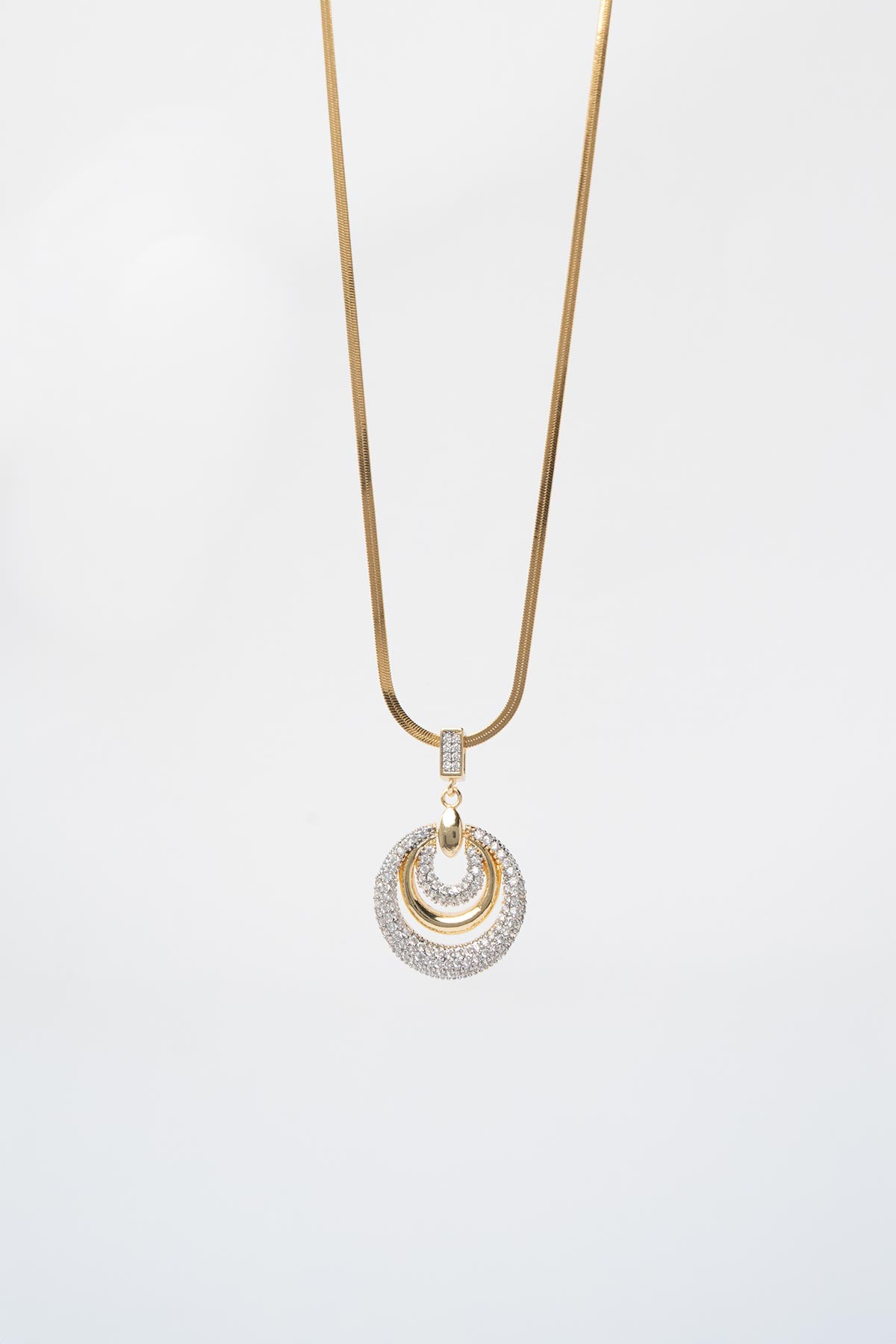 Gold Slim İtalyan Zincir Zirkon Detaylı Büyüyen Halkalar Sallantılı 60cm Çelik Kolye AKL4117