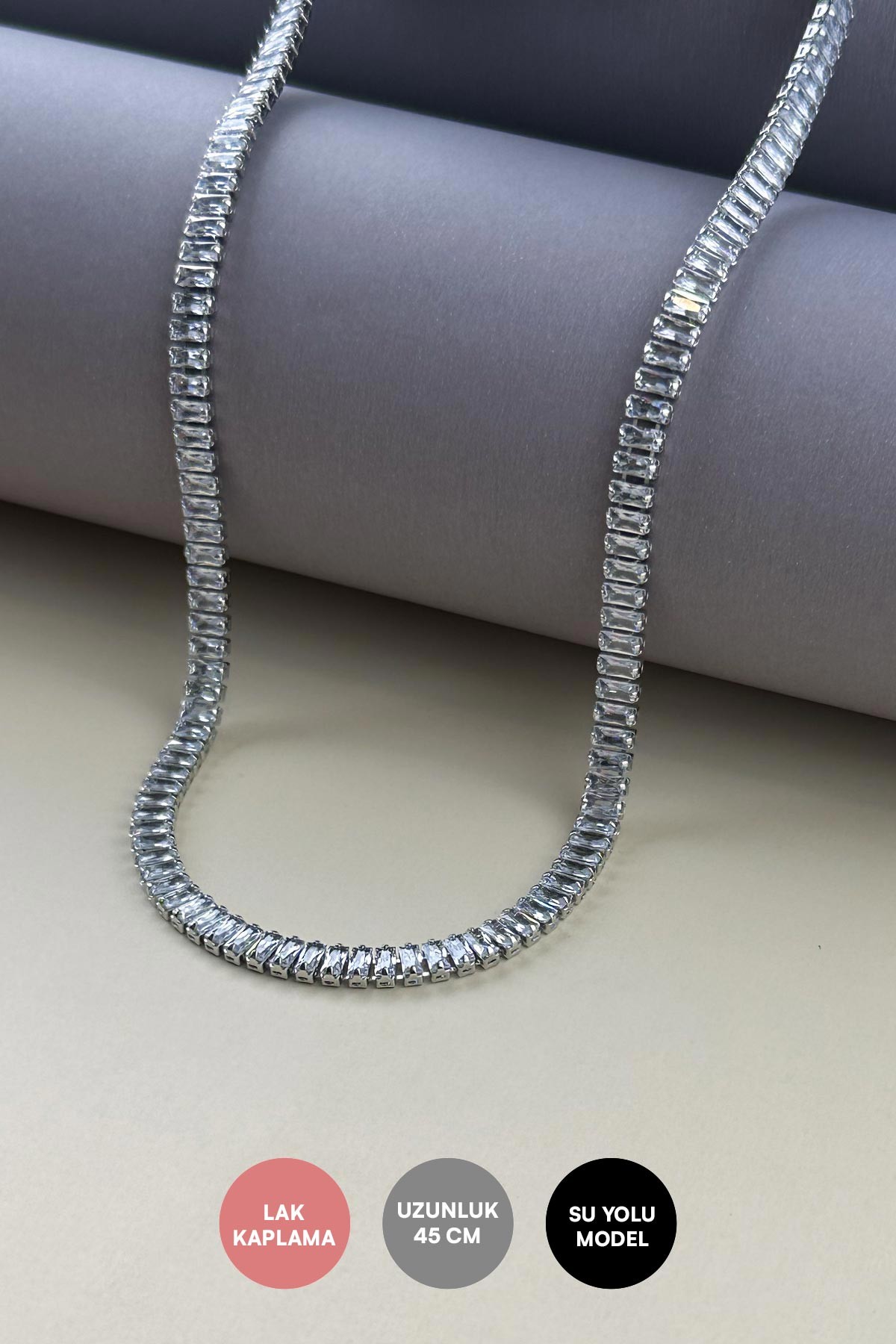 Silver Slim Baget Suyolu Tasarım Çelik Kolye 45 cm AKL3959