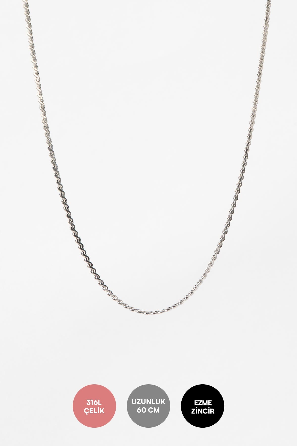 Silver Minimal Ezme Zincir Casual 60cm Çelik Kolye AKL4156