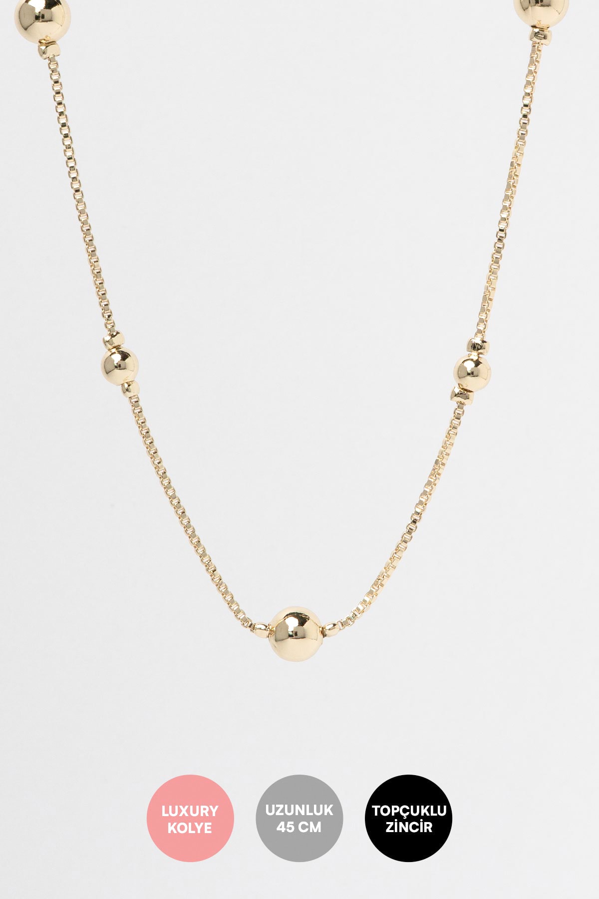 Gold 14K Topçuk Sıralı Basic Zincir Luxury Kolye AKL4252
