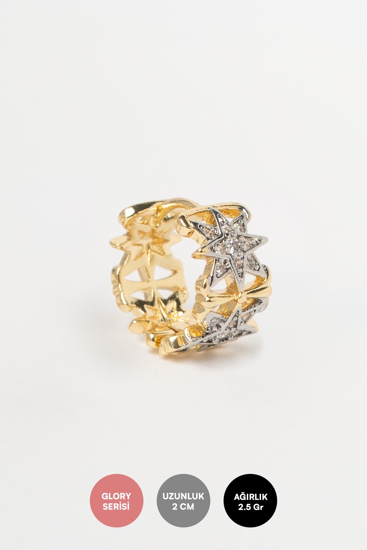 Gold 14K Zirkon Taşlı Kuzey Yıldızı Tasarım Halka Glory Küpe AKE9287