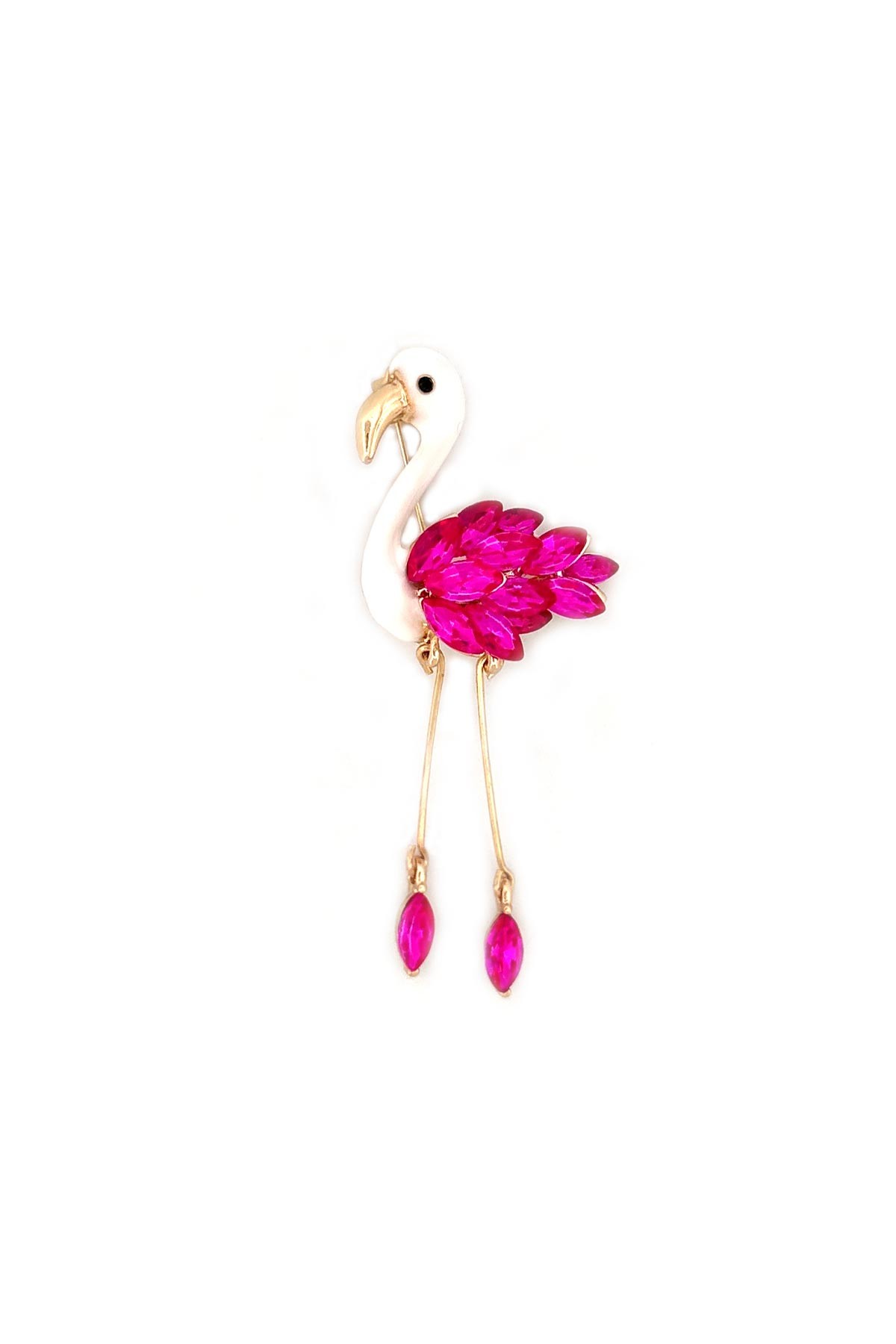 Pembe Kristal Flamingo Tasarım Yaka Broşu ABR9128