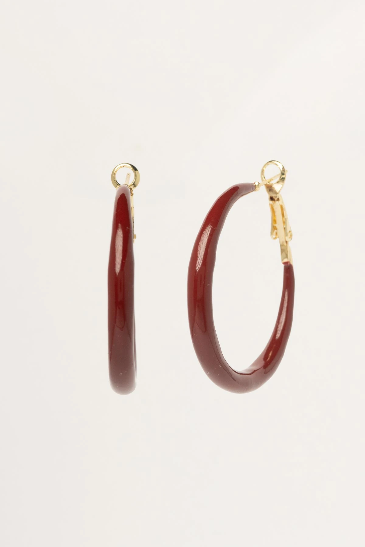 Kahverengi Deri Görünümlü Büyük Halka Stefany Küpe AKE9644