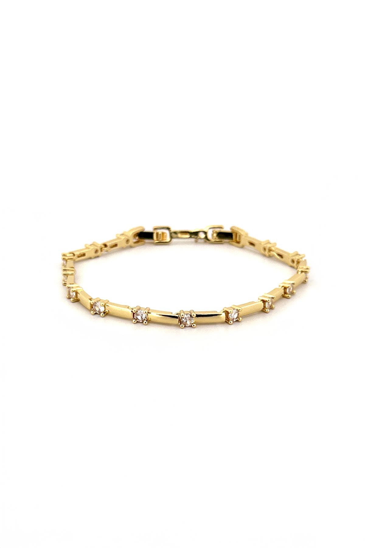 Gold Sıra Slim Külçe Ve Tektaş Bileklik ABL7129