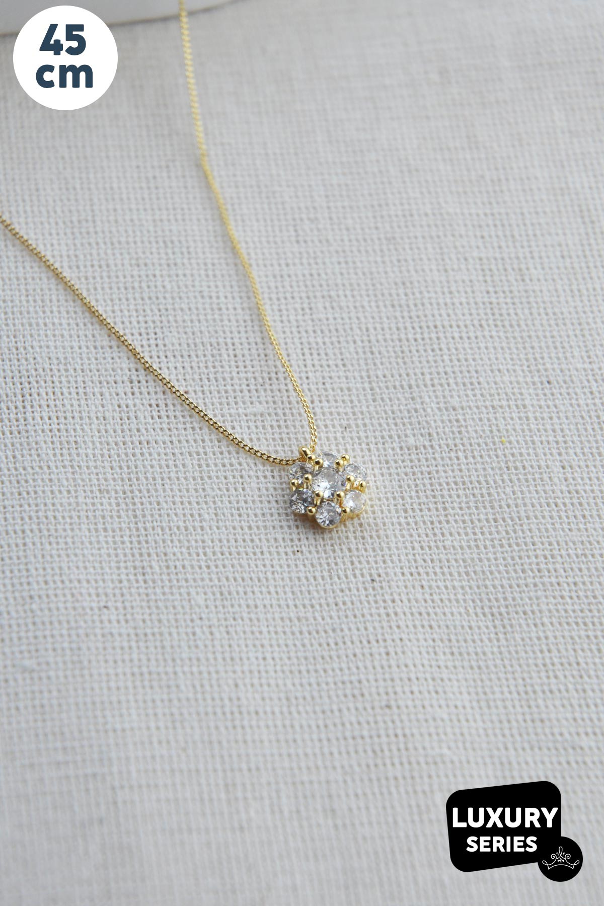 Kristal Gold Çiçek Tasarım Luxury Kolye 45 Cm AKL2849