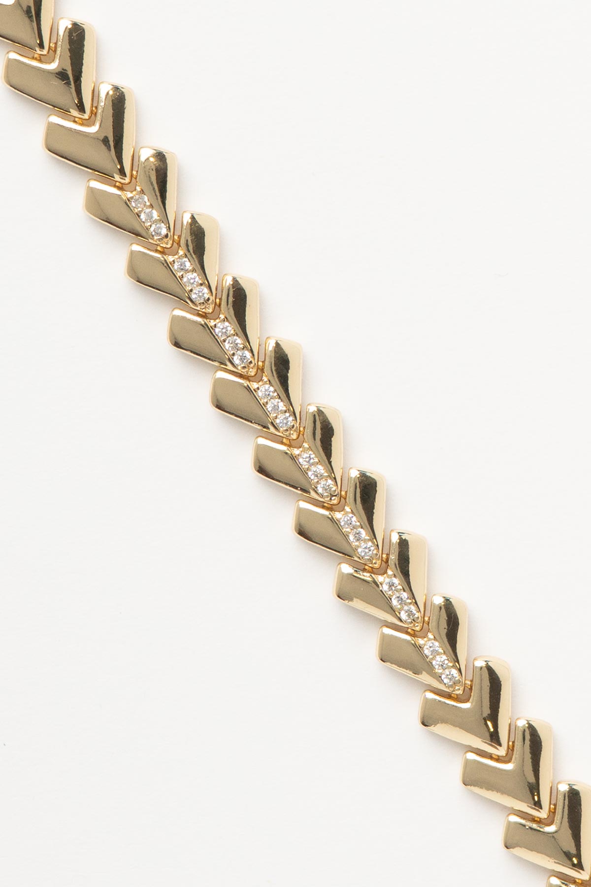 Gold 14K Zirkon Detay Büyük Kalp Sıralı Luxury Bileklik ABL7513