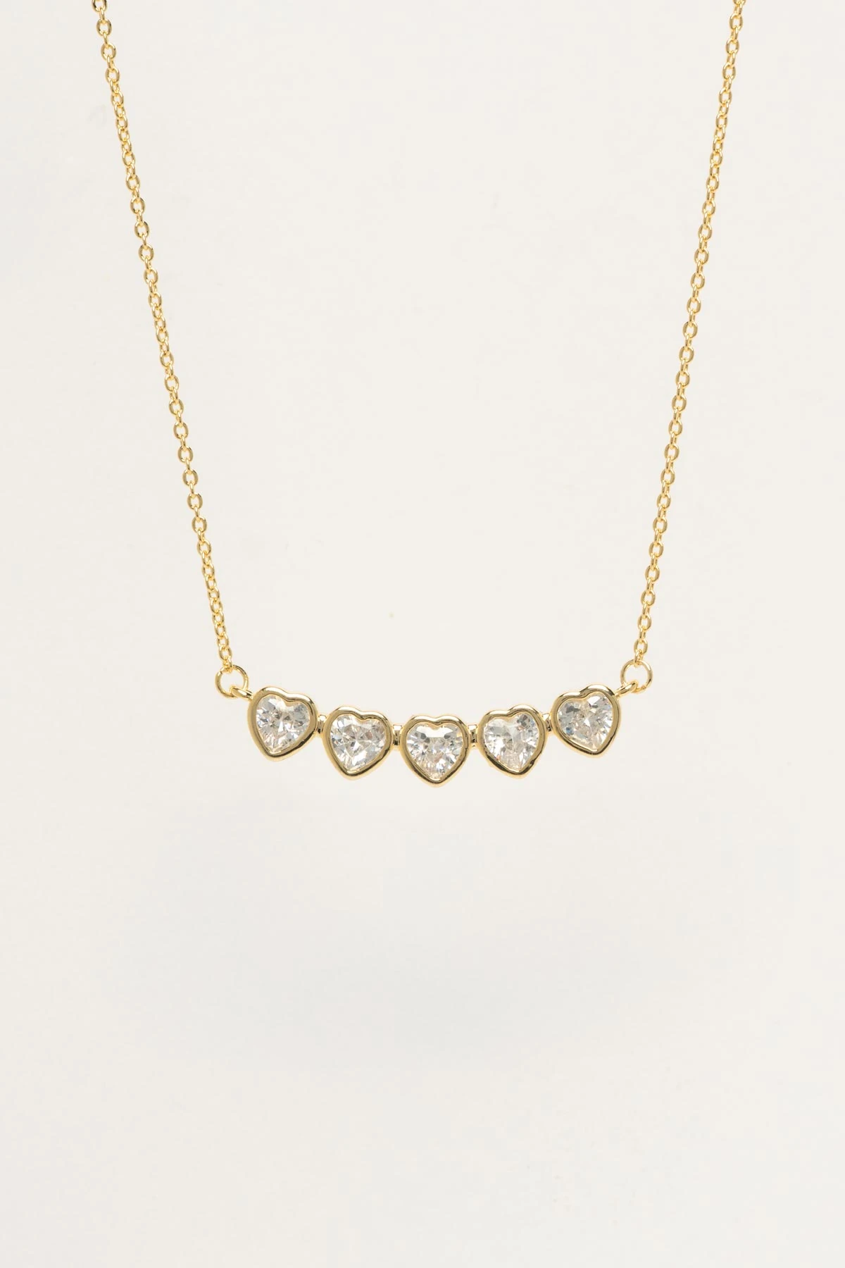 Gold Minimal Beş Kalp Sallantılı Luxury Bileklik AKL4405