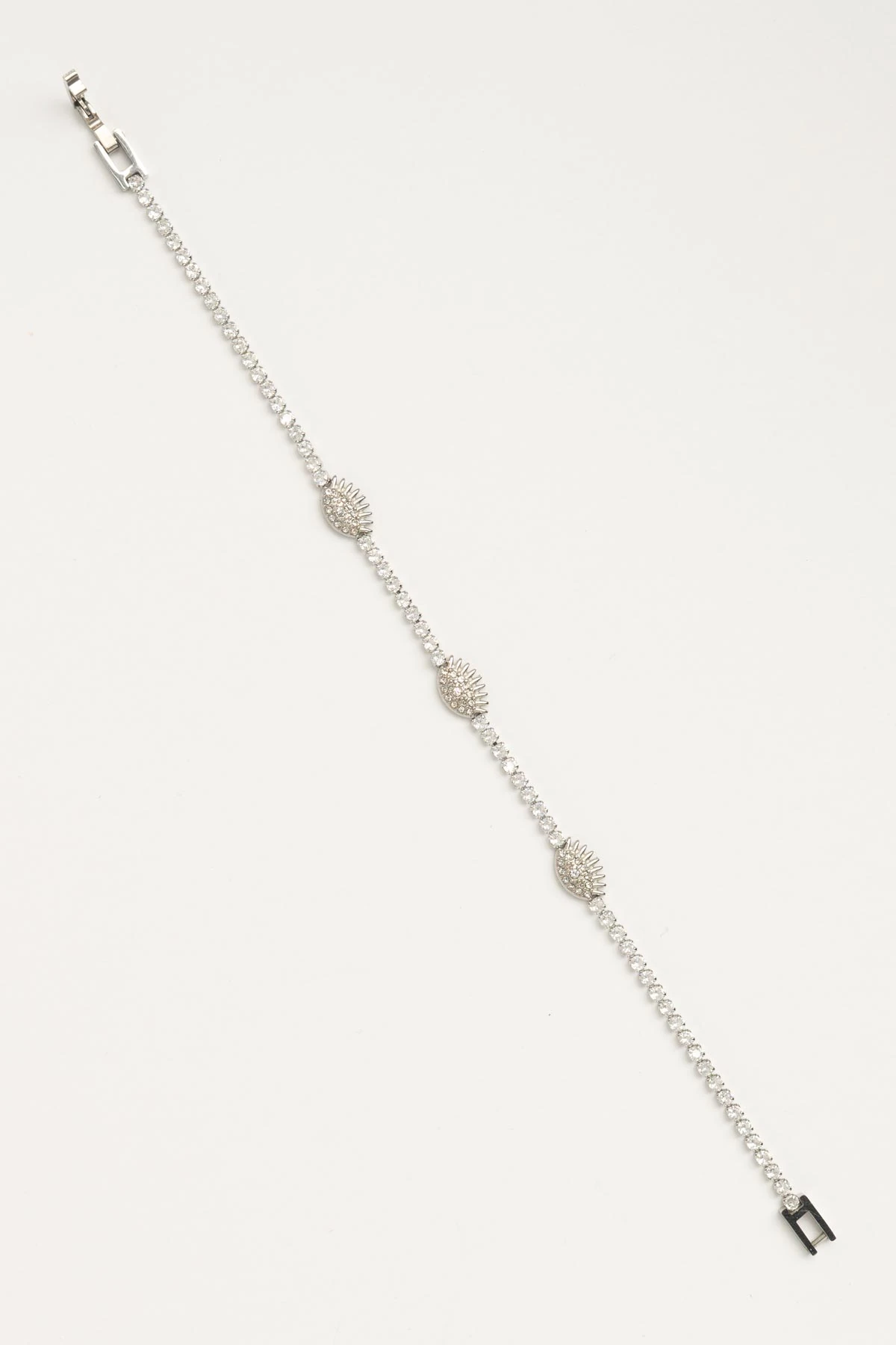 Silver Minimal Suyolu Tasarım Zirkon Detay Göz Sıralı Çelik Bileklik ABL7560