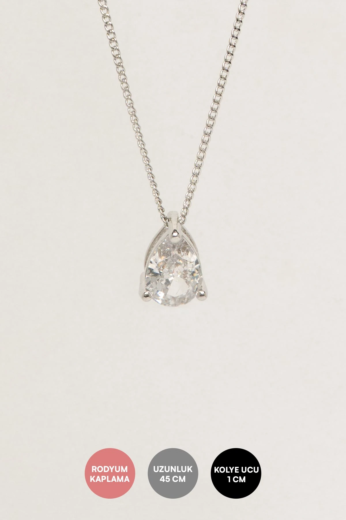 Silver Damla Tektaş Sallantılı 45cm Luxury Kolye AKL4424