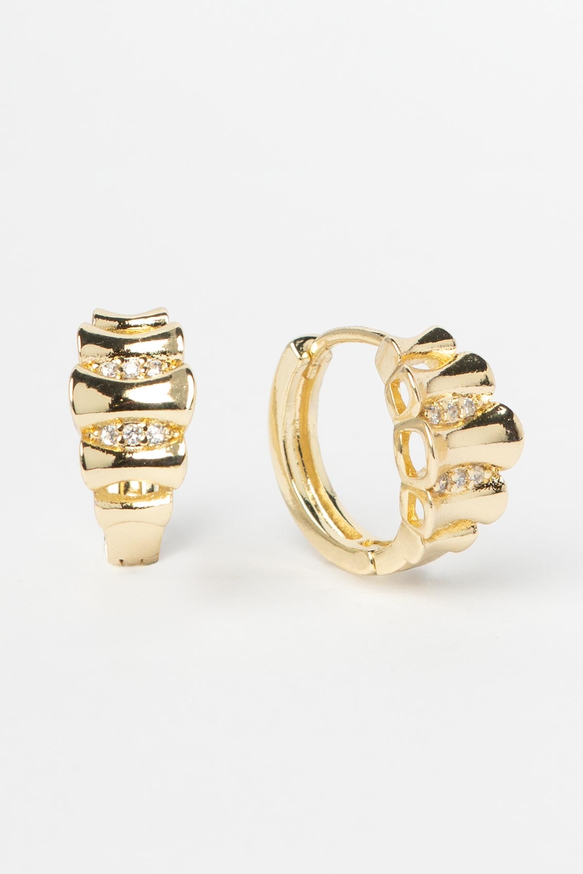 Gold 14K Taş Detay Dalgalı Işıltı Luxury Küpe AKE9346