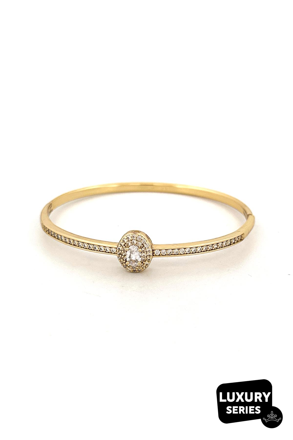 Gold Sıra Zirkon Tasarım Oval Kristal Taş Detay Luxury Kelepçe ABL7080