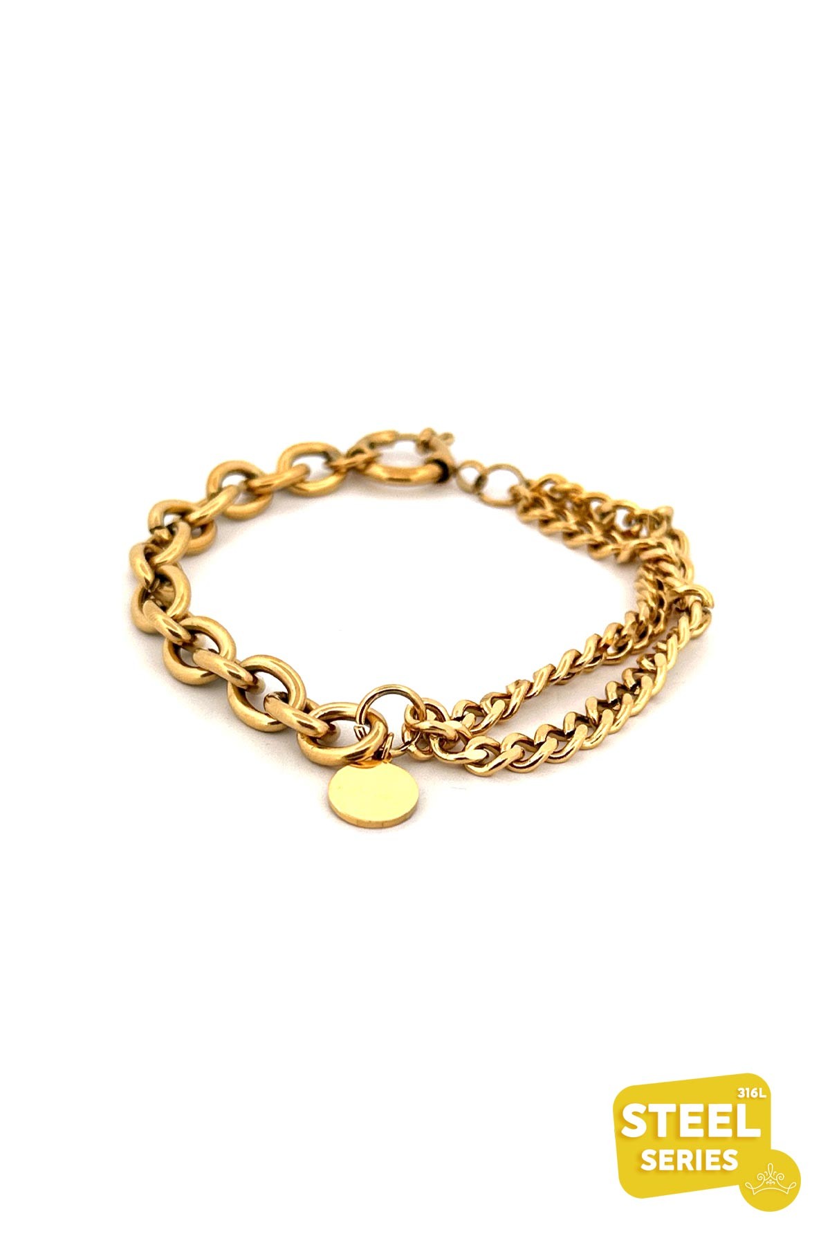 Gold Casual Çift Zincir Minial Pul Sallantılı Çelik Bileklik ABL7049