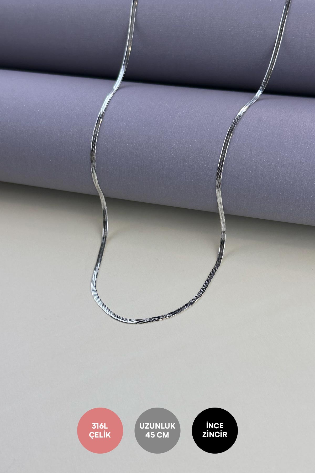 Silver Slim İtalyan Zincir Çelik Kolye 45 Cm AKL1451
