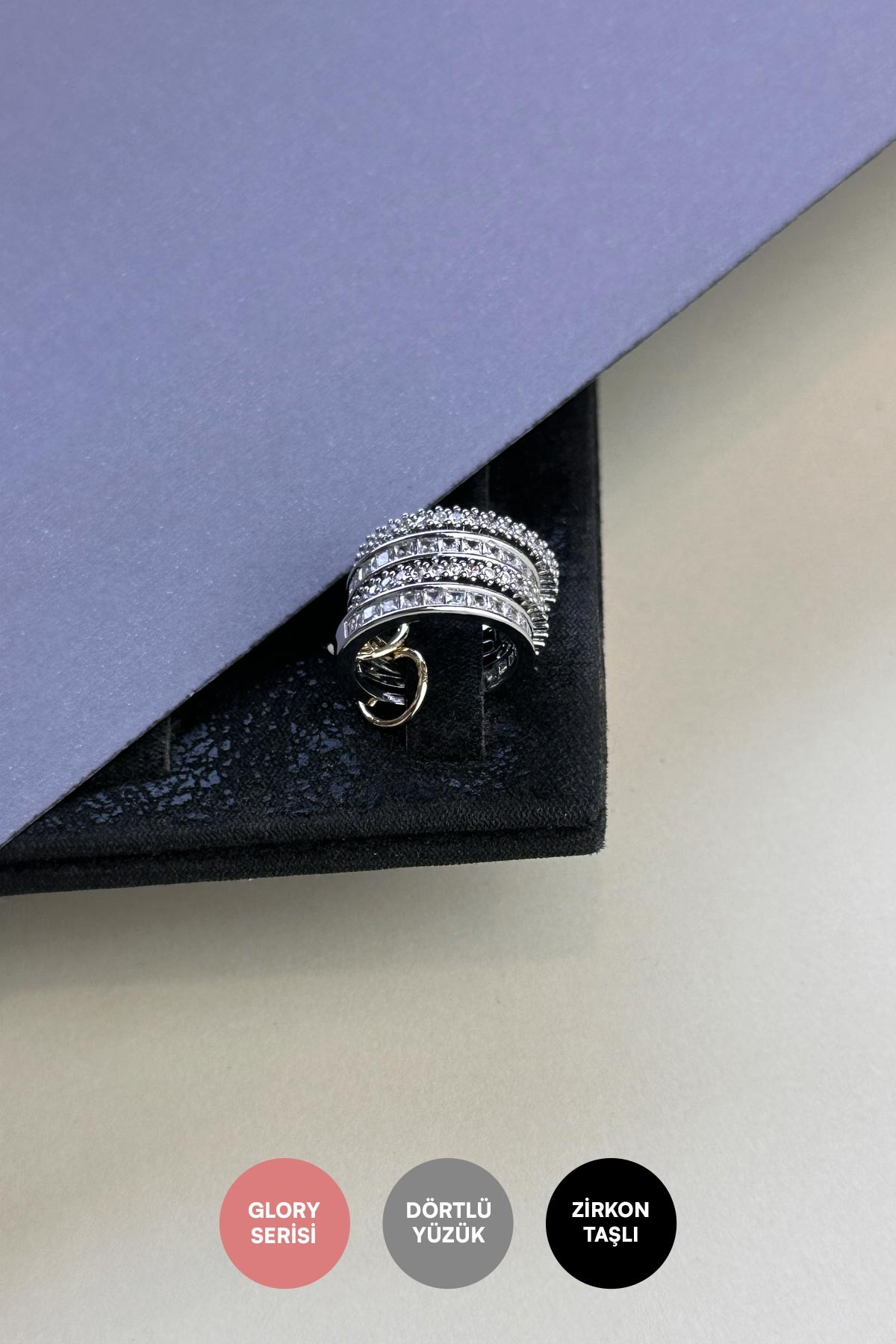Silver Baget Ve Zirkon Dörtlü Tasarım Glory Yüzük AYZ8411