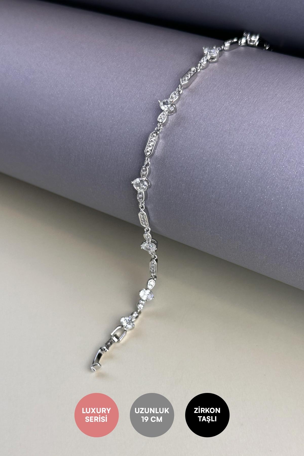 Silver Zirkon Tasarım Minimal Oval Baget Taş Detay Luxury Bileklik ABL7181