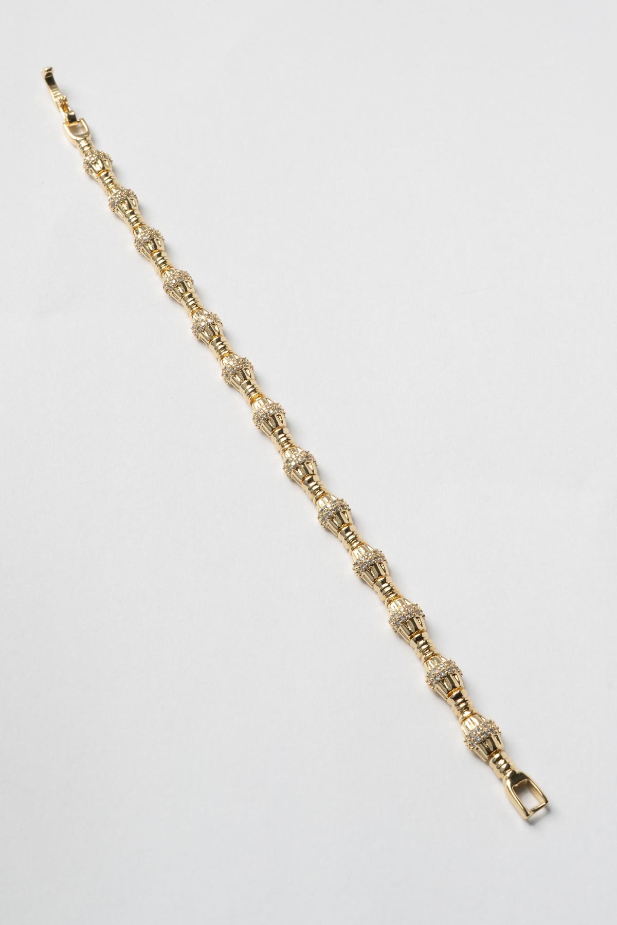 Gold 14K Zirkon Taş Sıralı Yarım Silindir Tasarım Luxury Bileklik ABL7393