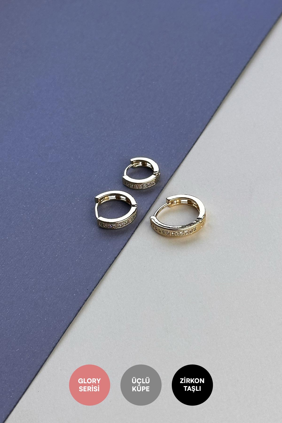 Gold Minimal Zirkon Halka Çoklu Glory Küpe AKE9079