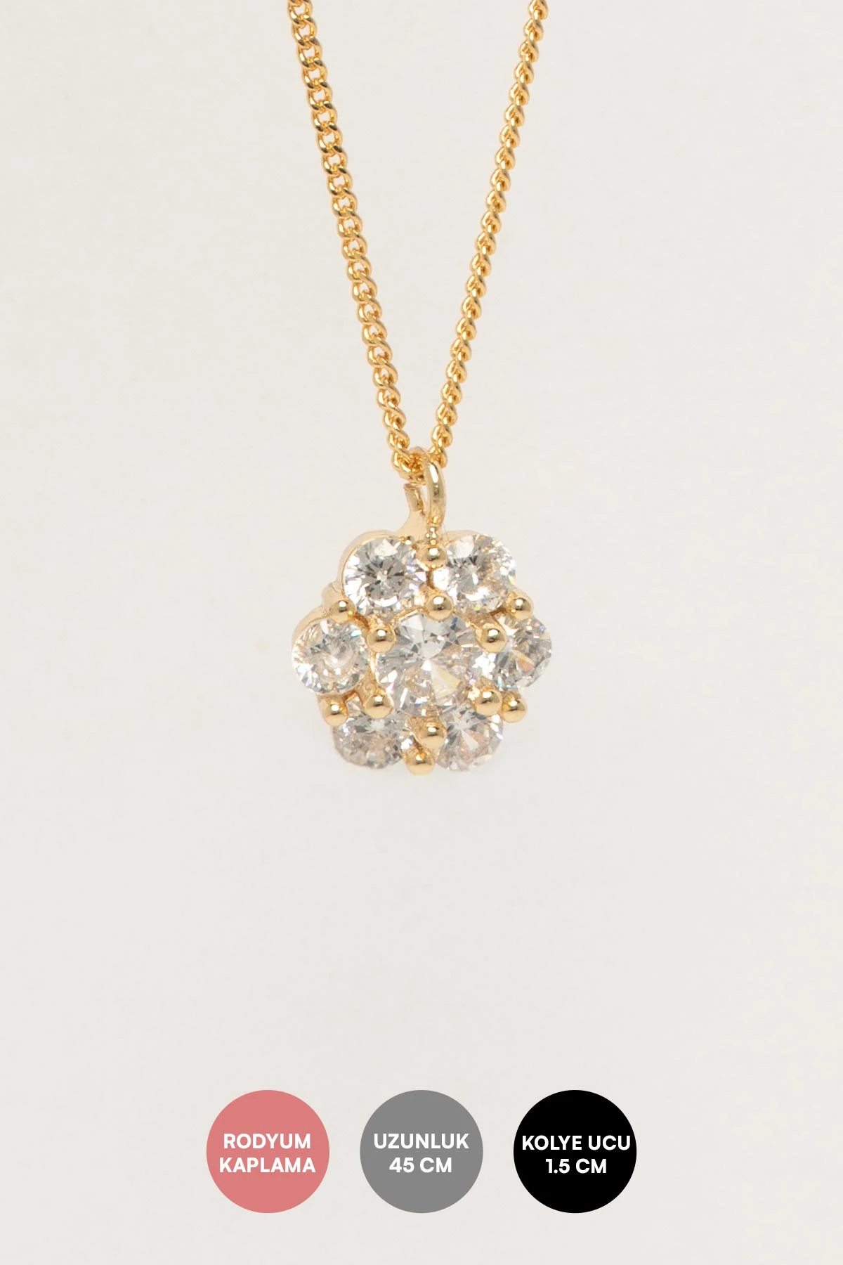 Gold Kristal Taş Çiçek Sallantılı Luxury Kolye AKL4397