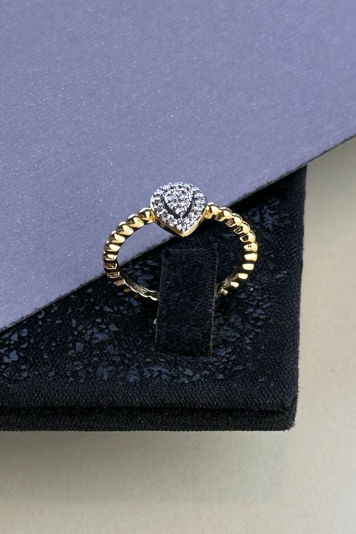Gold Topçuk Tasarım Zirkon Damla Detay Glory Yüzük AYZ8386