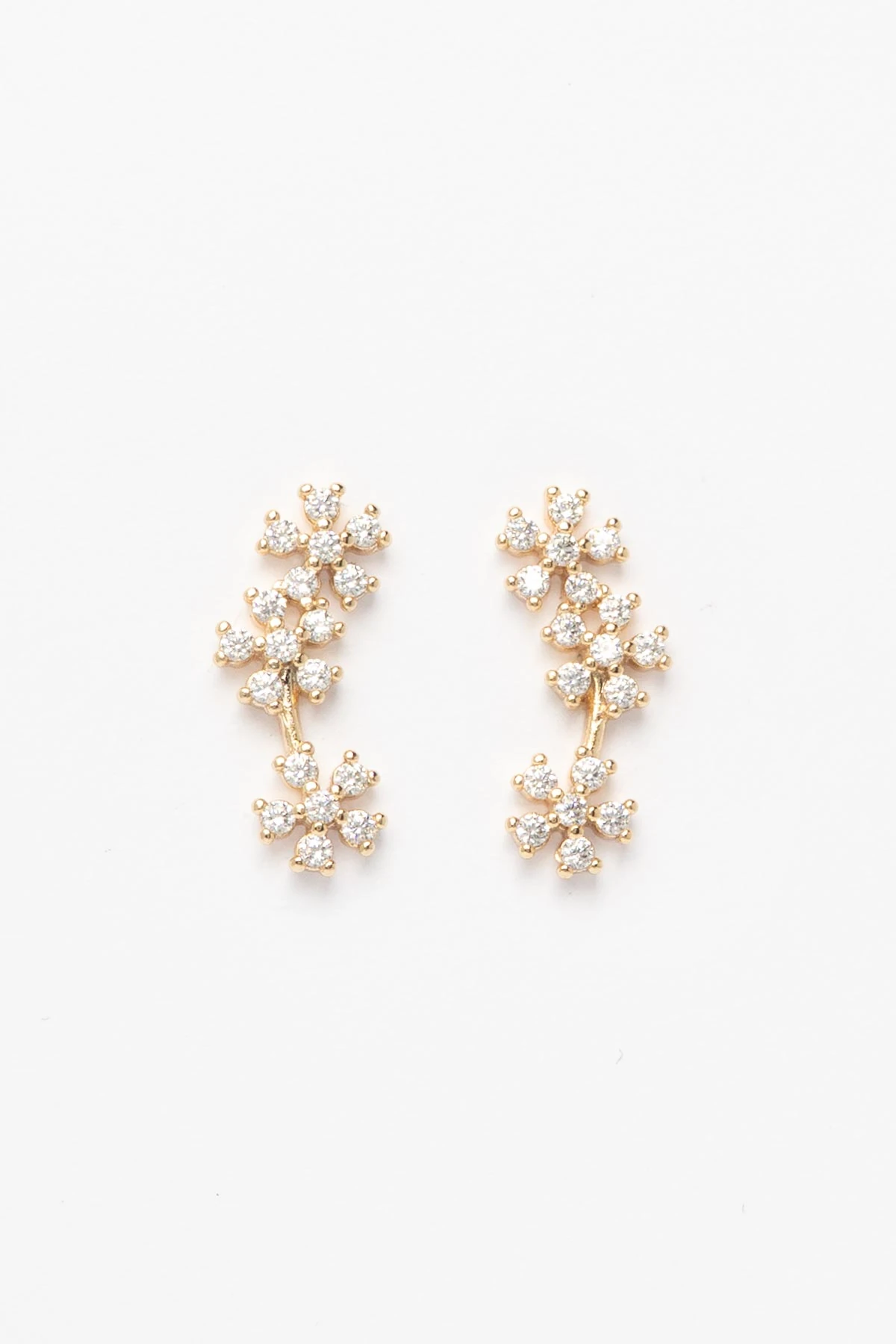 Gold Mini Kristal Taş Tasarım Üçlü Çiçek Figürlü Luxury Küpe AKE9547