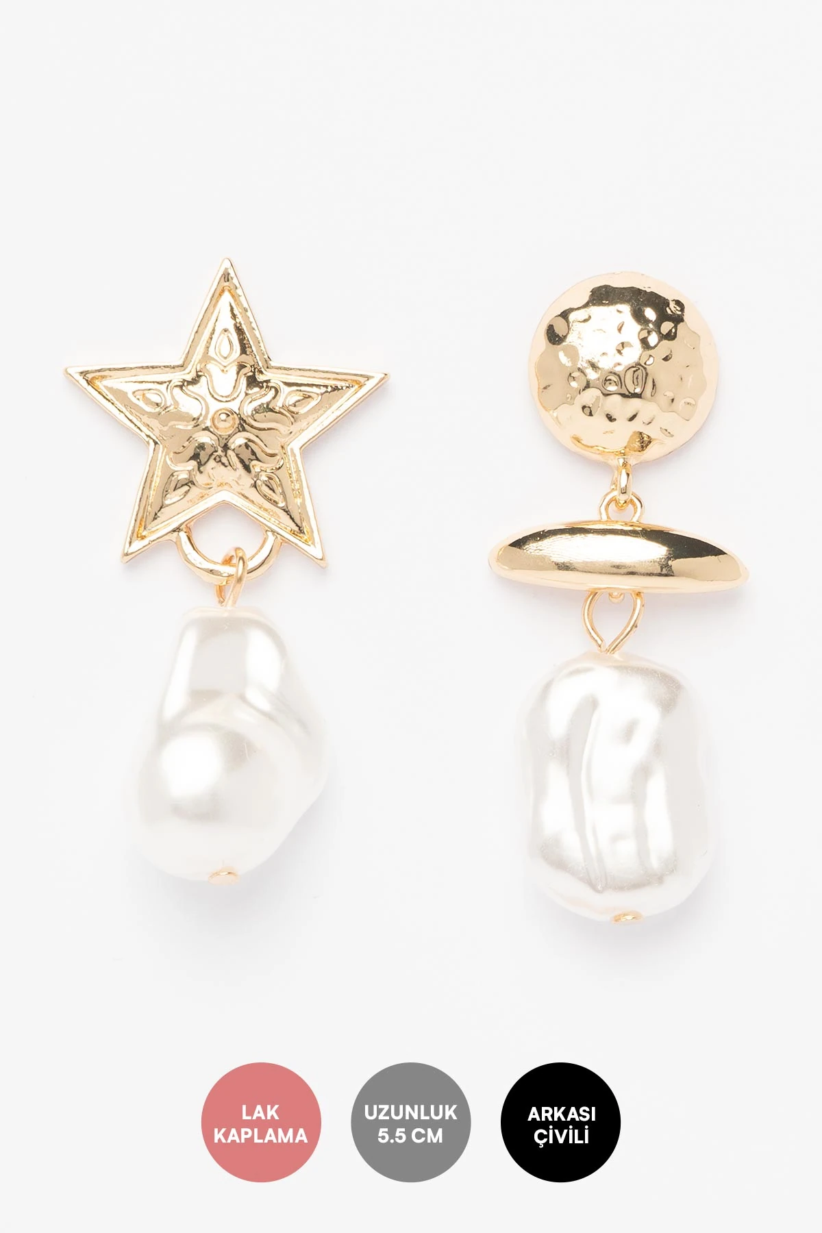 Gold Yıldız Ve Gezegen Form İnci Taş Sallantılı Stefany Küpe AKE9419