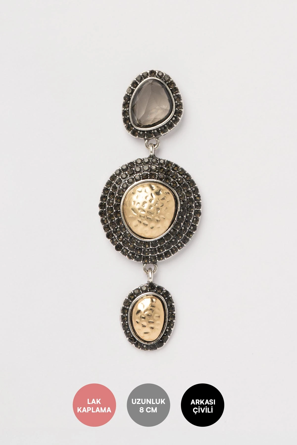 Siyah Taş Detay Desenli Gold Plakalar Sallantılı Stefany Küpe AKE9660