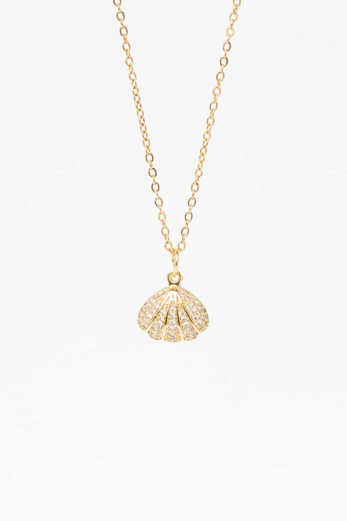 Gold Açılabilir Zirkon Detay Deniz Kabuğu Sallantılı 45cm Çelik Kolye AKL4320