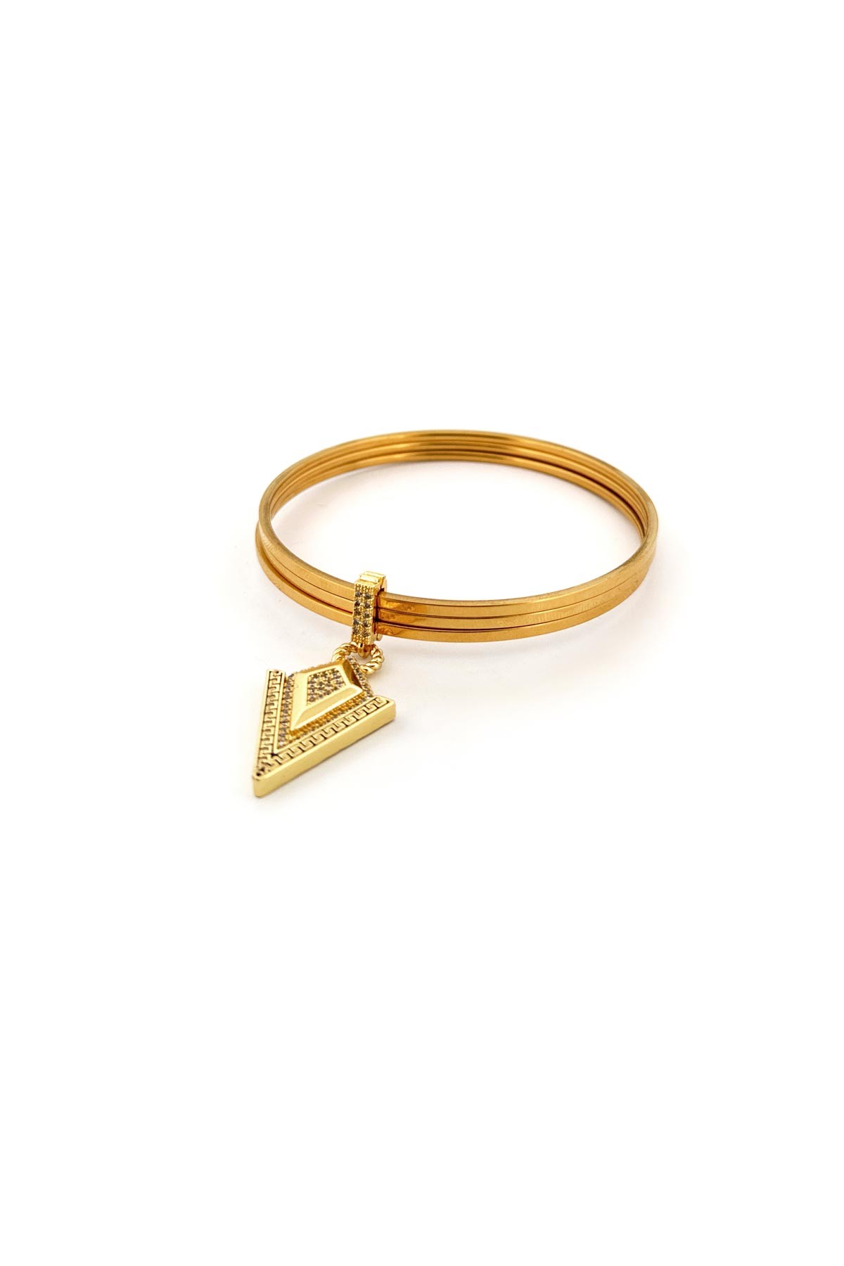 Gold Zirkon Love Road Detay Üçgen Tasarım Ajda Charm ABL6541