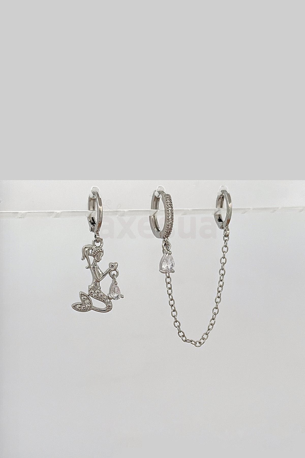 Silver Zincir Bağlantılı Deniz Kızı Çoklu Küpe AKE5602