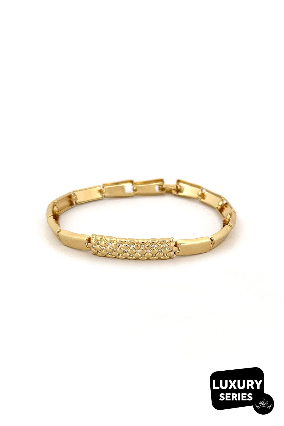 Gold Külçe Zincir Zirkon Detay Kabarcık Tasarım Luxury Bileklik ABL7032