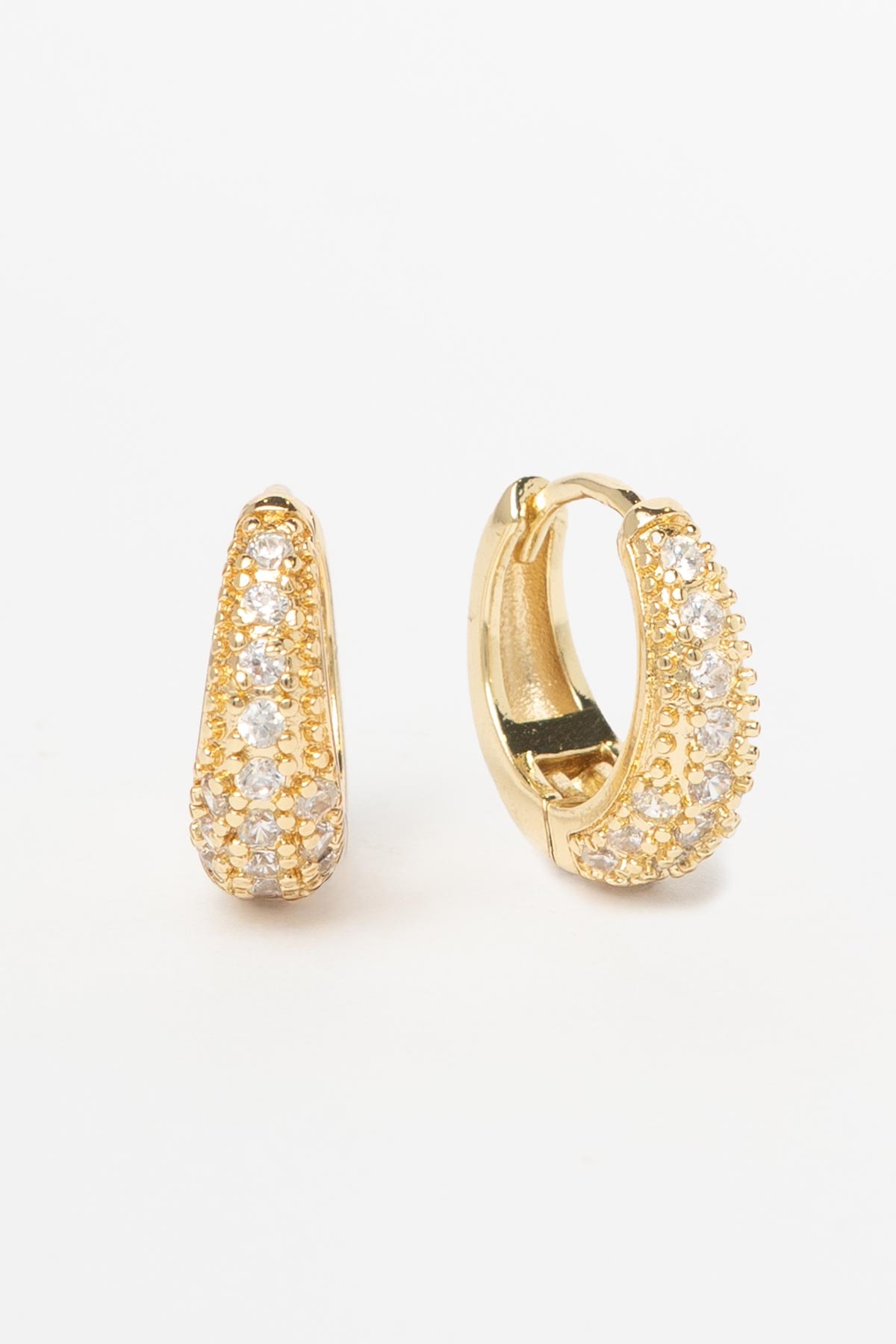 Gold 14K Zirkon Taş Kaplı Minimal Damla Tasarım Halka Glory Küpe AKE9302