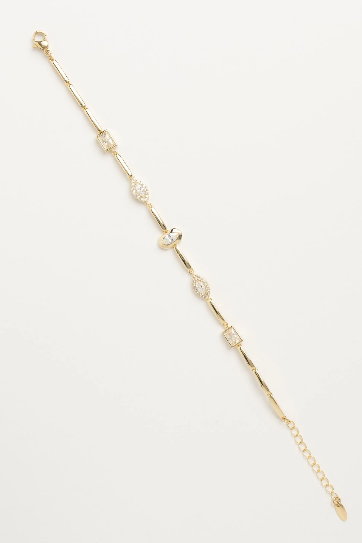 Gold 14K Kare Ve Damla Büyük Kristal Taş Sıralı Luxury Bileklik ABL7636