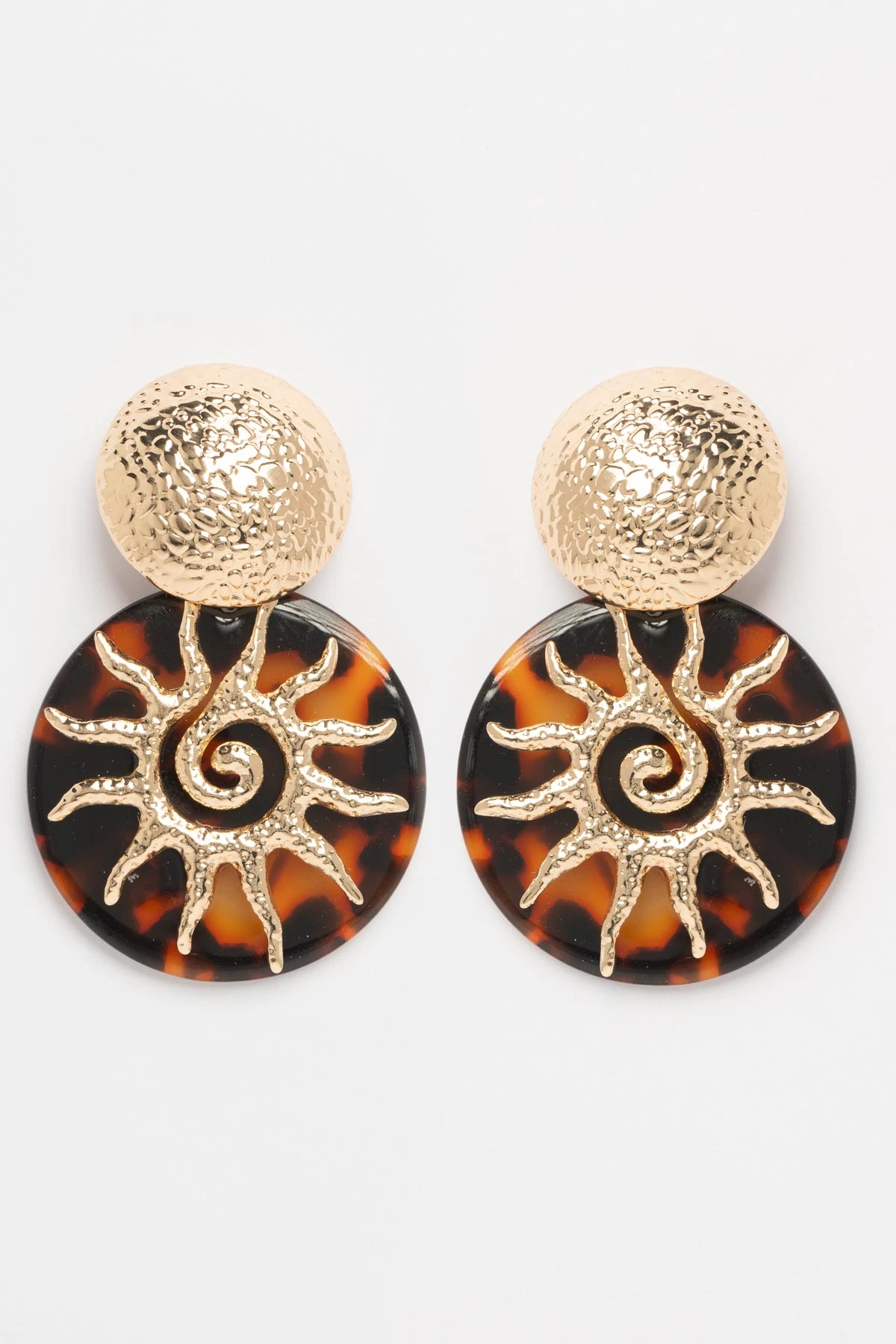 Gold Desenli Düğme Güneş Desen Leopar Tasarım Stefany Küpe AKE9568