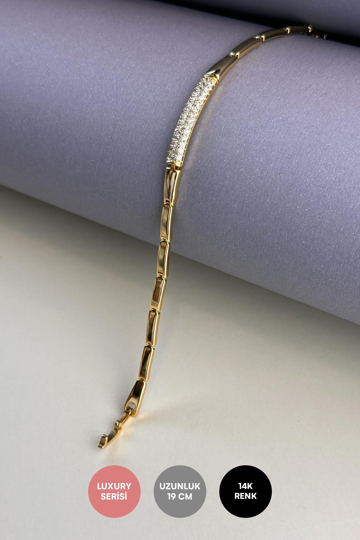 Gold Tasarım Zirkon Künye Tasarım Luxury Bileklik ABL6671