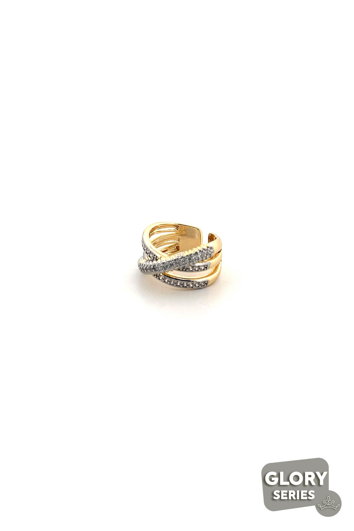 Gold Çapraz Üçlü Zirkon Line Glory Yüzük AYZ8374