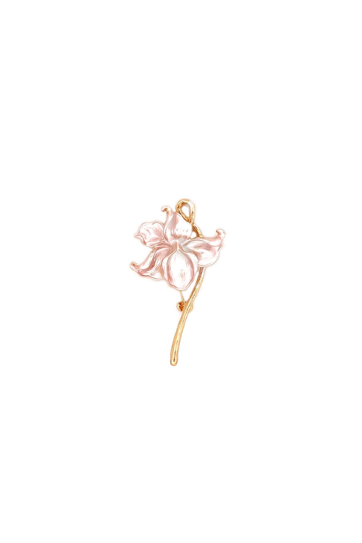 Pembe Sedef Yapraklı Gold Çiçek Tasarım Yaka Broşu ABR9108