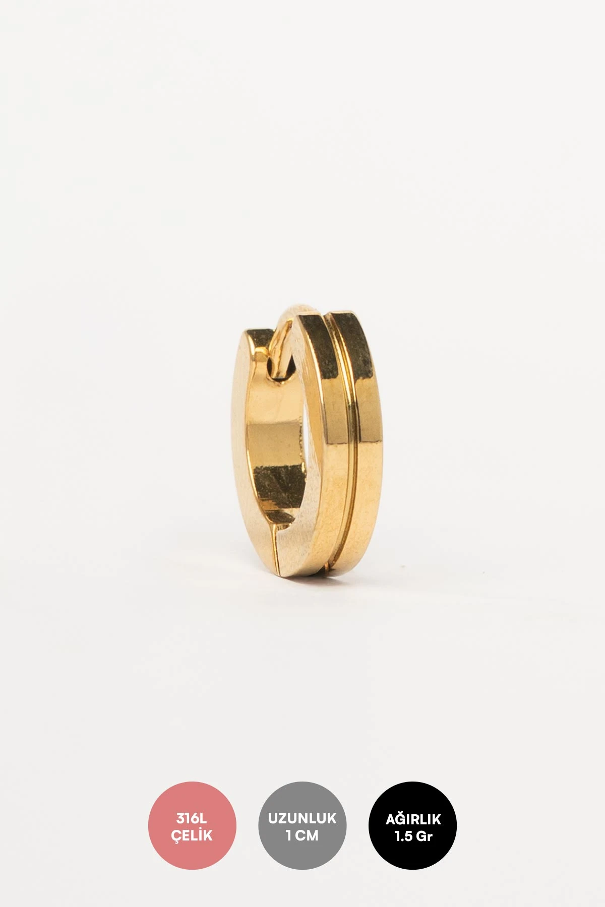 Gold Tek Çizgili Küçük Boy Halka Çelik Küpe AKE9541