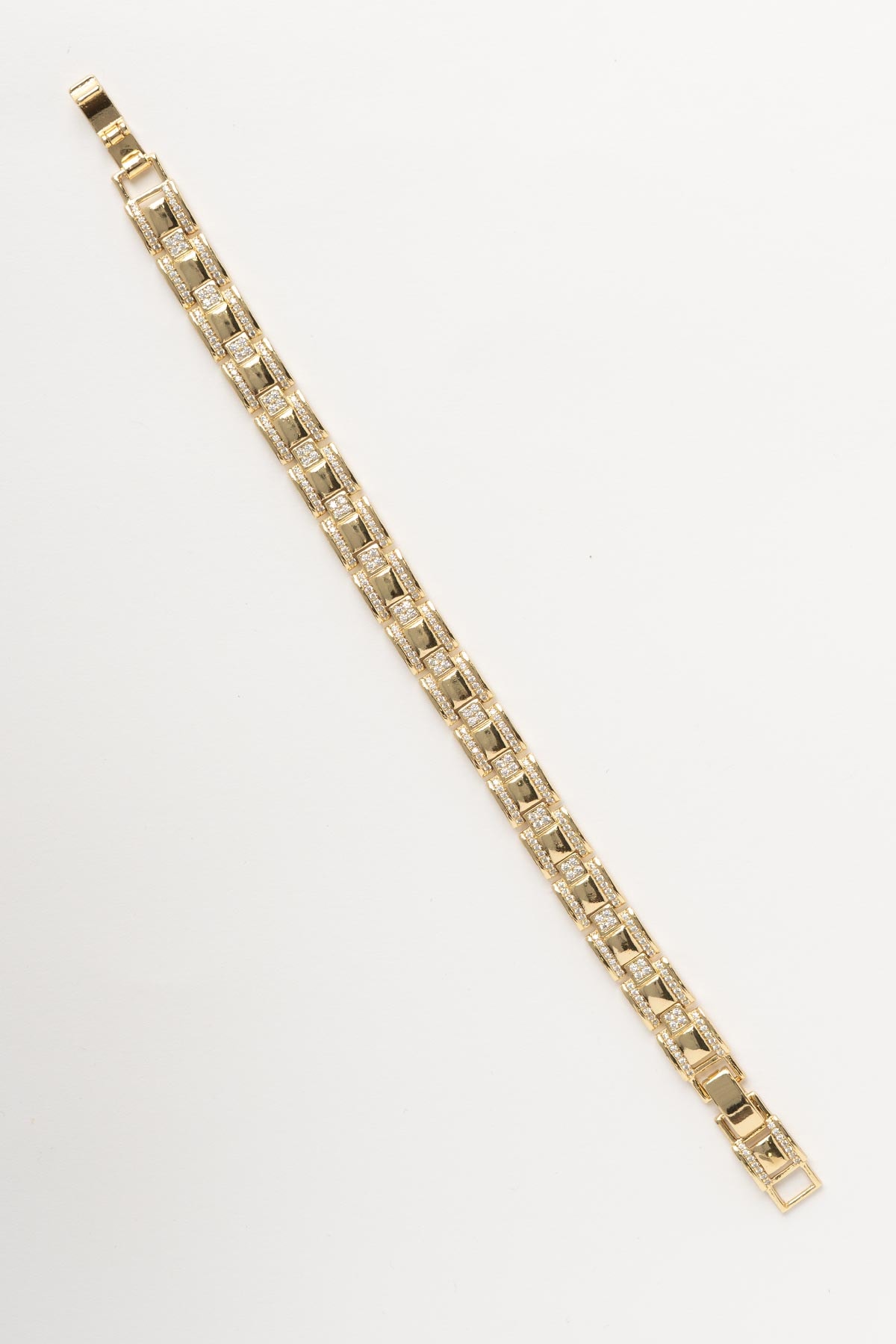 Gold 14K Taşlı Kare Bağlantılı Luxury Bileklik ABL7525