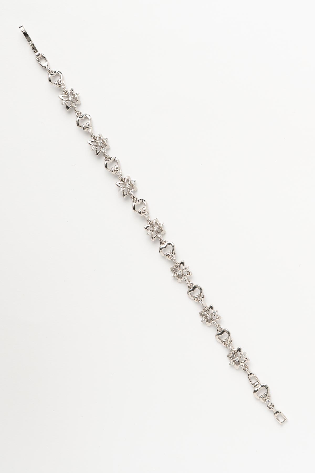 Silver Çiçek Ve Kalp Sıralı Luxury Bileklik ABL7541