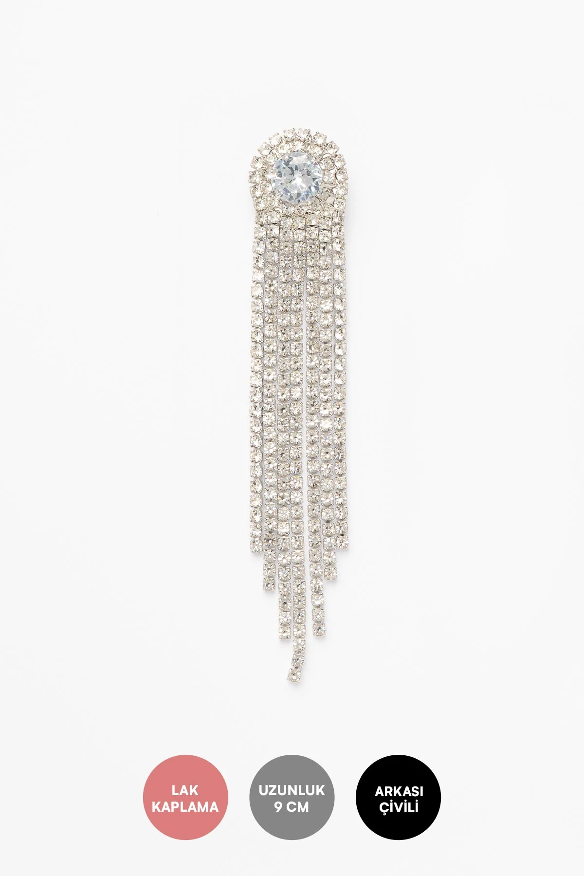 Yuvarlak Büyük Tektaş Etrafında Mini Taşlar Sallantılı Shiny Küpe AKE9517