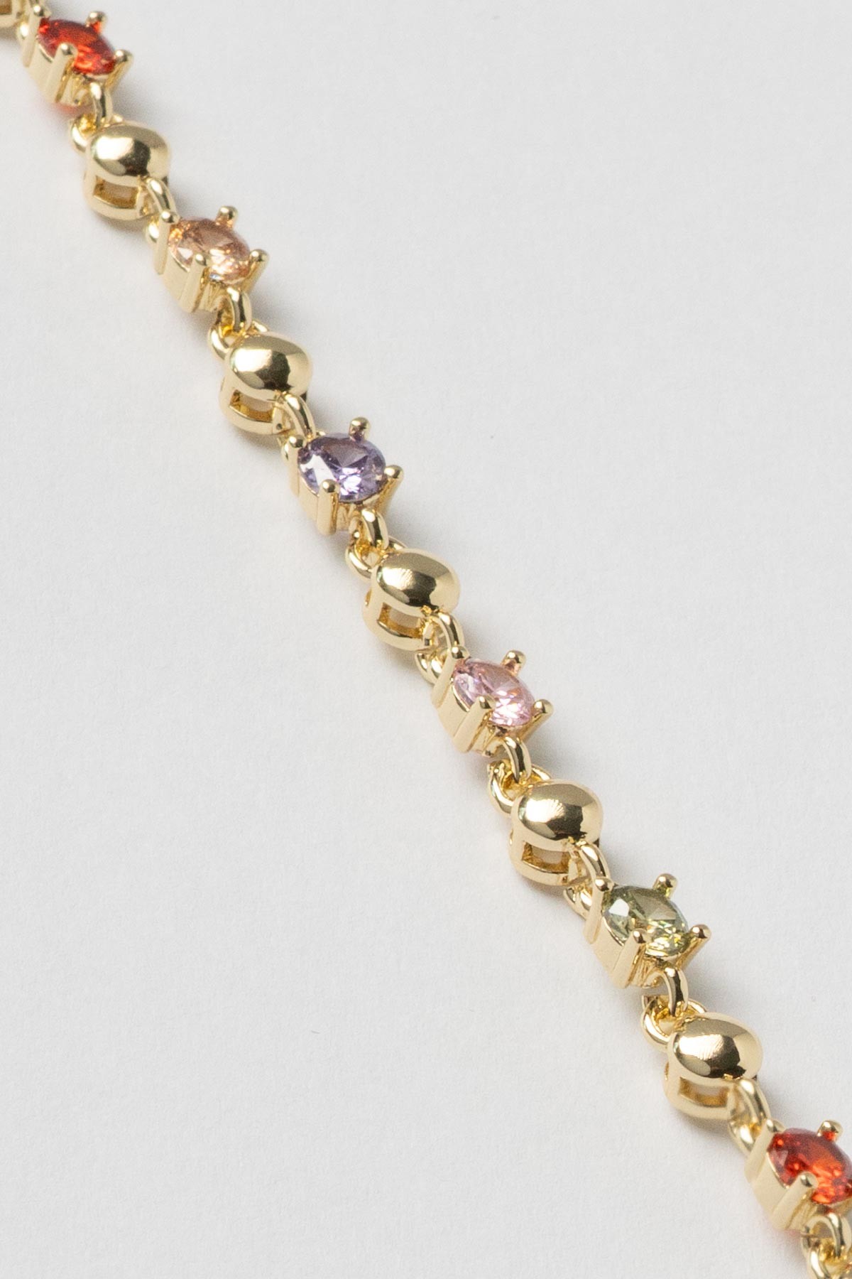 Gold 14K Renkli Taş Sıralı Yuvarlak Desen Tasarım Luxury Bileklik ABL7405