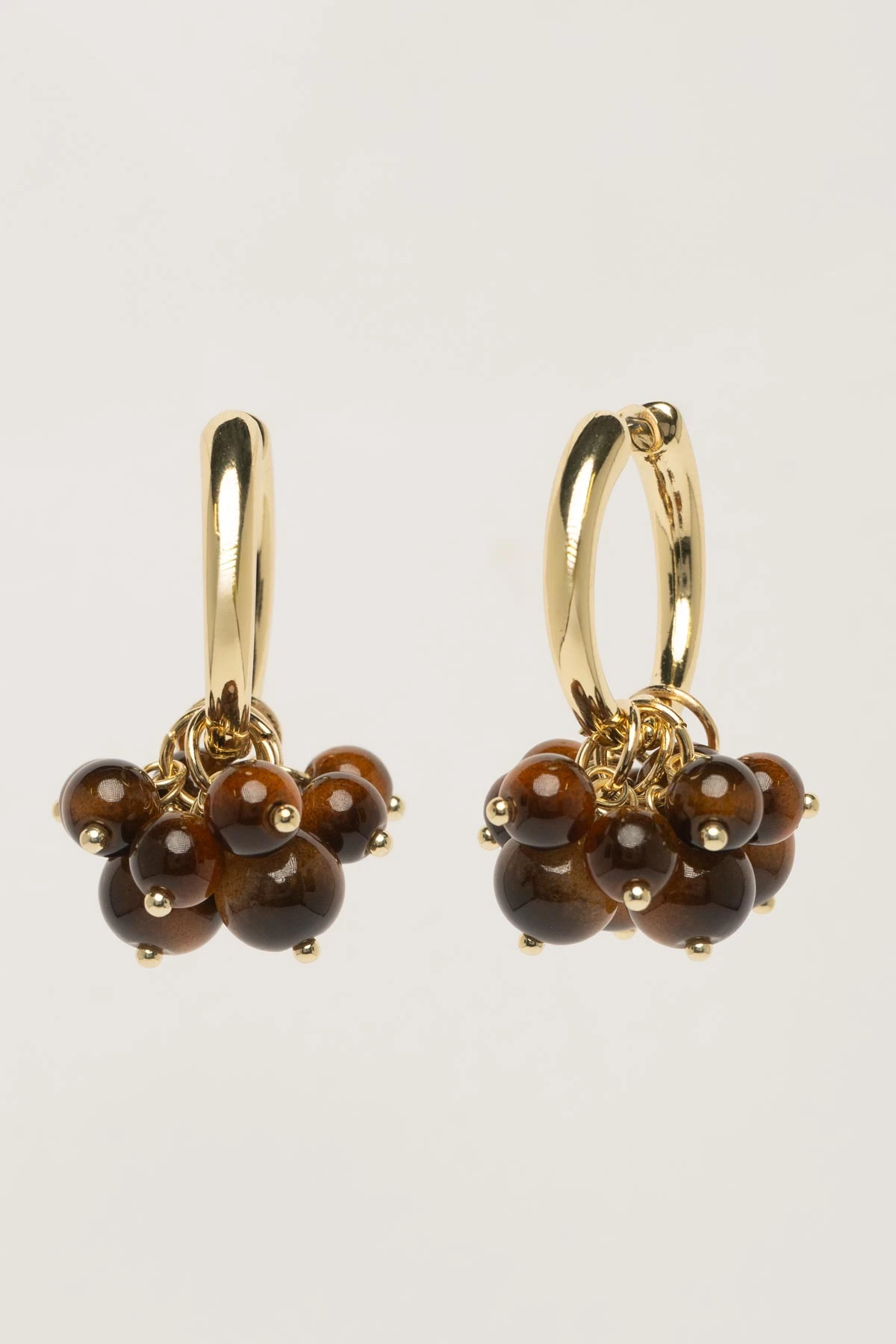 Gold Halka Kahverengi Boncuklar Sallantılı Stefany Küpe AKE9772