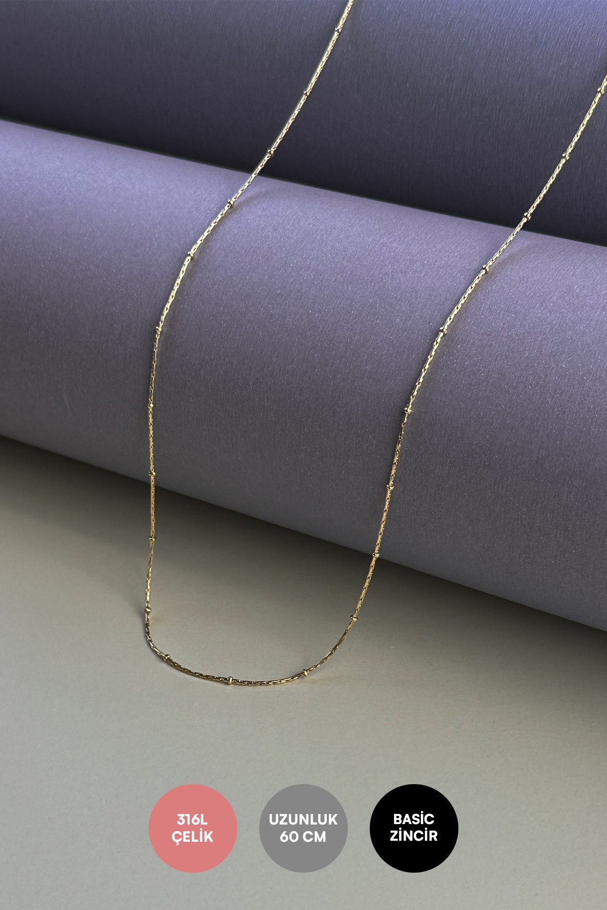 Gold Minimal Zincir Minimal Topçuklar Çelik Kolye 60 cm AKL3781