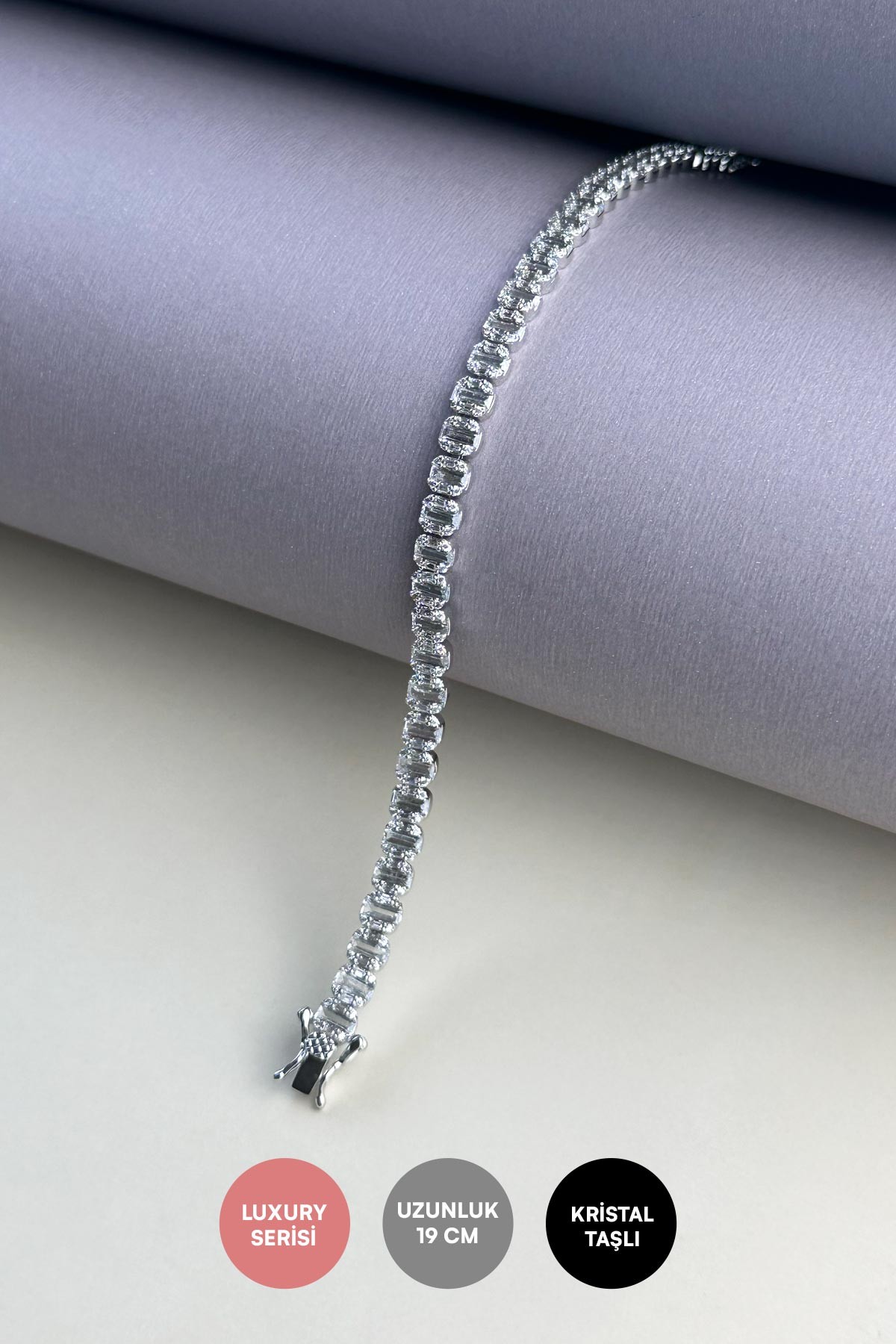 Silver Kristal Baget Kare Tasarım Sıralı Bileklik ABL7303